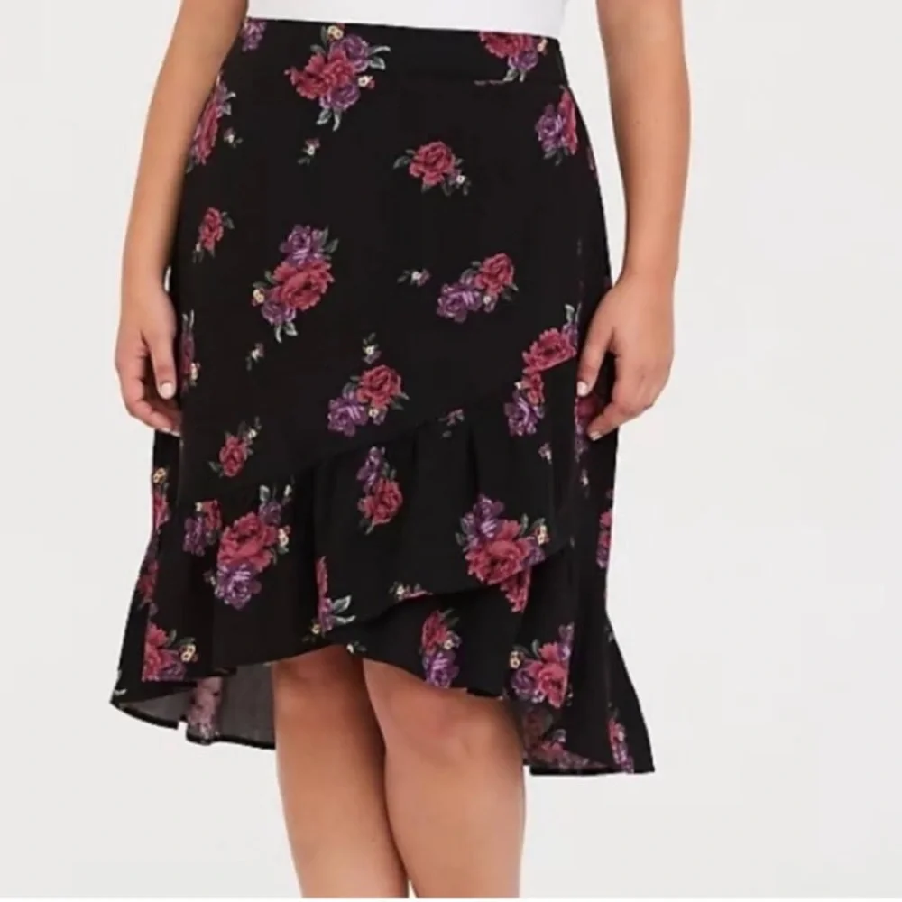 Torrid Floral Midi Challis Faux Wrap Skirt Size 2 - Picture 1 of 10